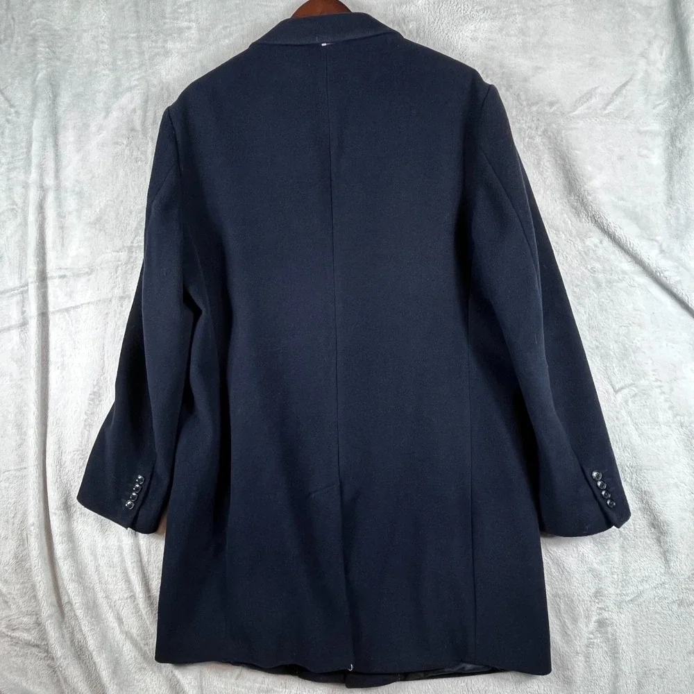 Tommy Hilfiger Coat Mens Large Wool Blend Pea Jacket Navy Heavy Lined Pockets